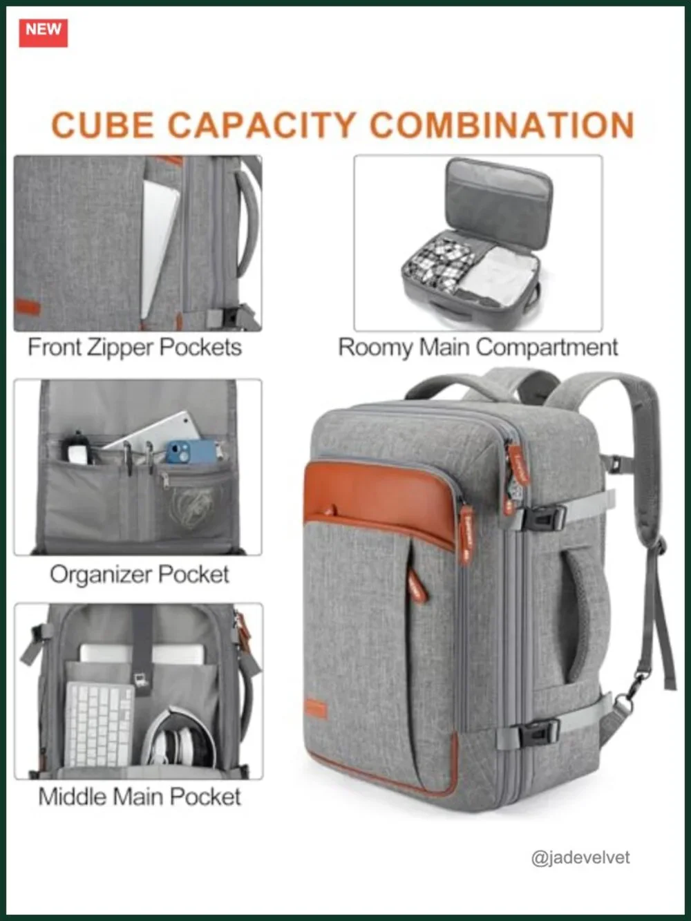 Extra Large 40L Expandable Travel Backpack with 4 Packing Cubes, Laptop